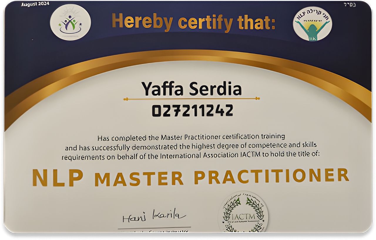 תעודת NLP Master Practitioner מטעם IACTM, אוגוסט 2024