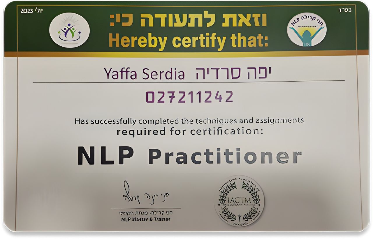 תעודת NLP Practitioner מטעם IACTM, יולי 2023